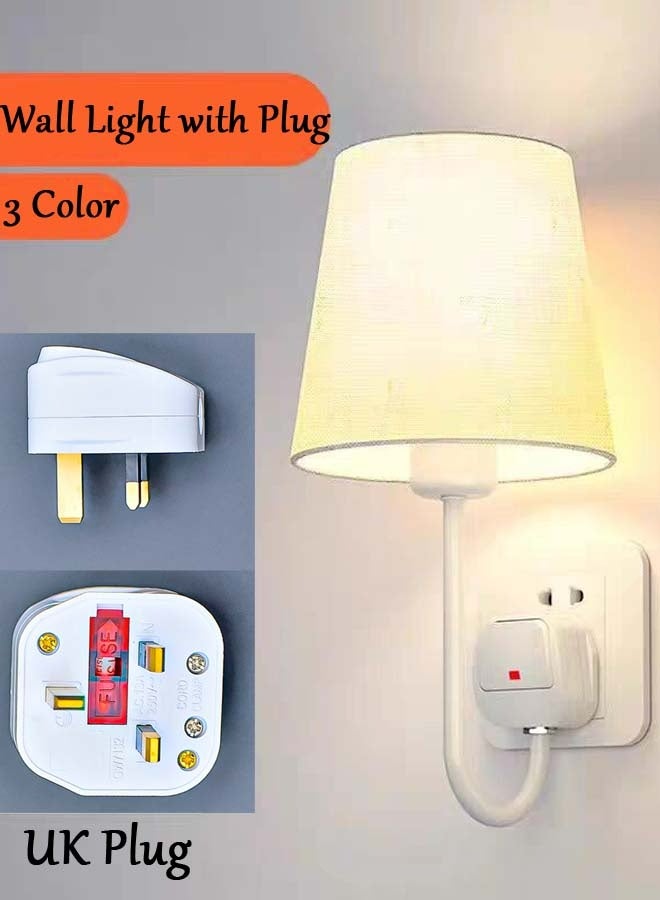 LeadMy Wall Lighting Plug-In Bedside Lamp, 3 Color Temperature LED Fabric Night Light, Space-Saving Wall Lamp for Bedroom, Baby Room, Bathroom, Hallway, Home Decoration, 35 x 15 cm - Image 1