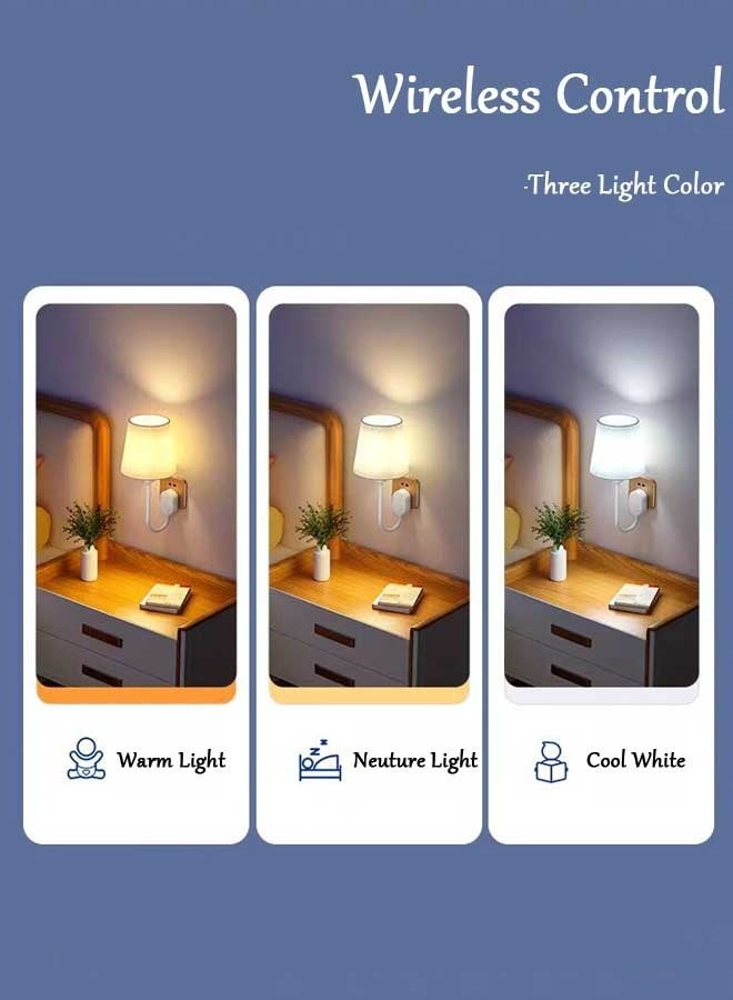 LeadMy Wall Lighting Plug-In Bedside Lamp, 3 Color Temperature LED Fabric Night Light, Space-Saving Wall Lamp for Bedroom, Baby Room, Bathroom, Hallway, Home Decoration, 35 x 15 cm - Image 3