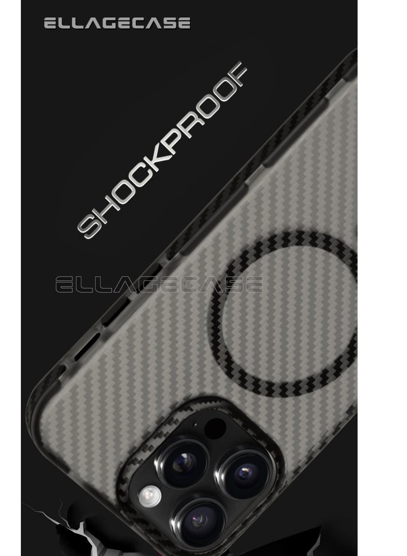 ELLAGECASE حافظة كربون لجهاز آيفون 16 برو، كربون مغطى بالبلاستيك، حماية كاميرا قوية، مضادة للصدمات، حماية معززة، متوافقة مع ماغسيف والشحن اللاسلكي - Image 3