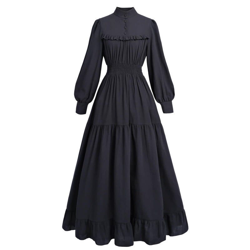 Nuoqi Black Victorian Dress for Women Long Sleeve Edwardian Dress Gothic Medieval Renaissance Costume XL - Image 1