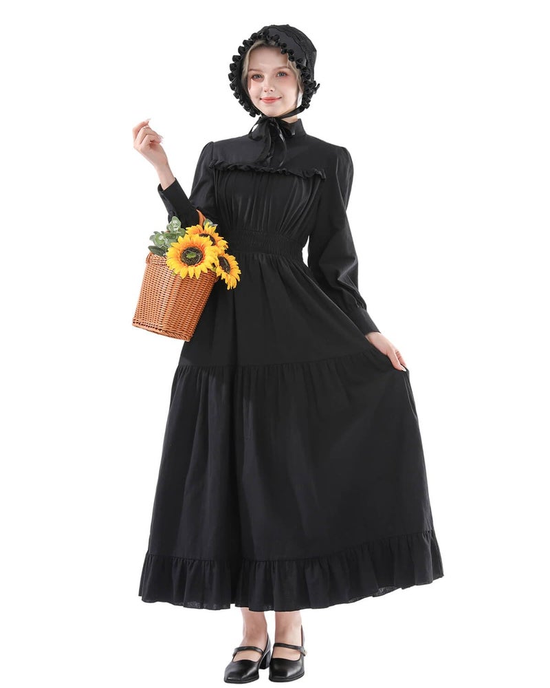 Nuoqi Black Victorian Dress for Women Long Sleeve Edwardian Dress Gothic Medieval Renaissance Costume XL - Image 2