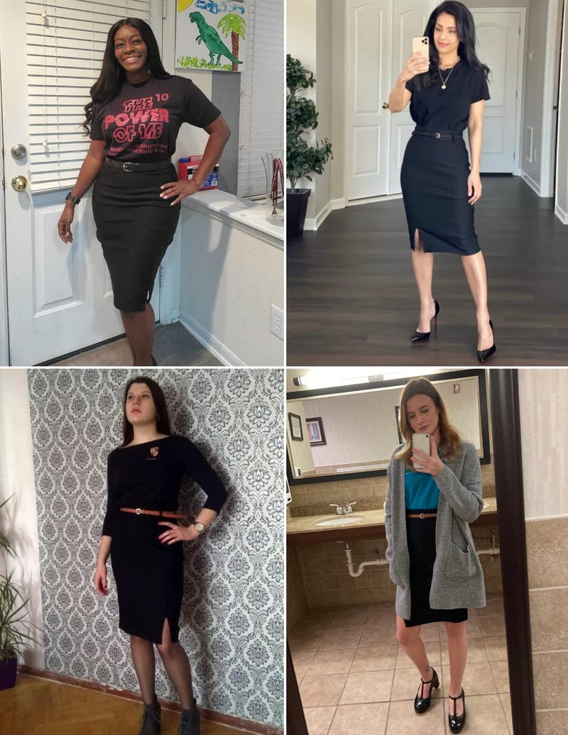 Kate Kasin Women Pencil Skirt Knee Length with Belt Professional Work Office Wear Skirt Bodycon Skirts Black L - Image 4