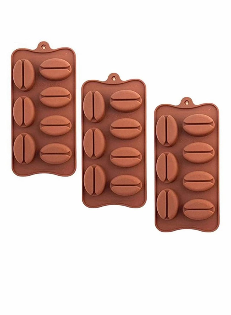 Excefore 3Pcs Coffee Bean Shapes Silicon Mold Ice Soap Cube Tray, 7 Cavities Cake Candy Molds DIY Handmade Decor Baking Cooking Tools - Image 1
