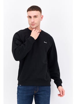 Men Crew Neck Long Sleeves Brand Logo Sweatshirt, Black