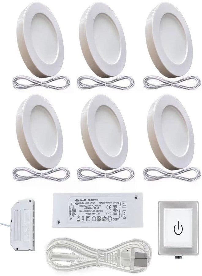 VST Under Cabinet Lights Plug in with Wired Touch Dimmer Switch,Recessed or Surface Mount,Natural White 3000K 12V 2W(12W Total, 60W Equivalent),6 Pack White Puck Lights Fixtures - Image 1
