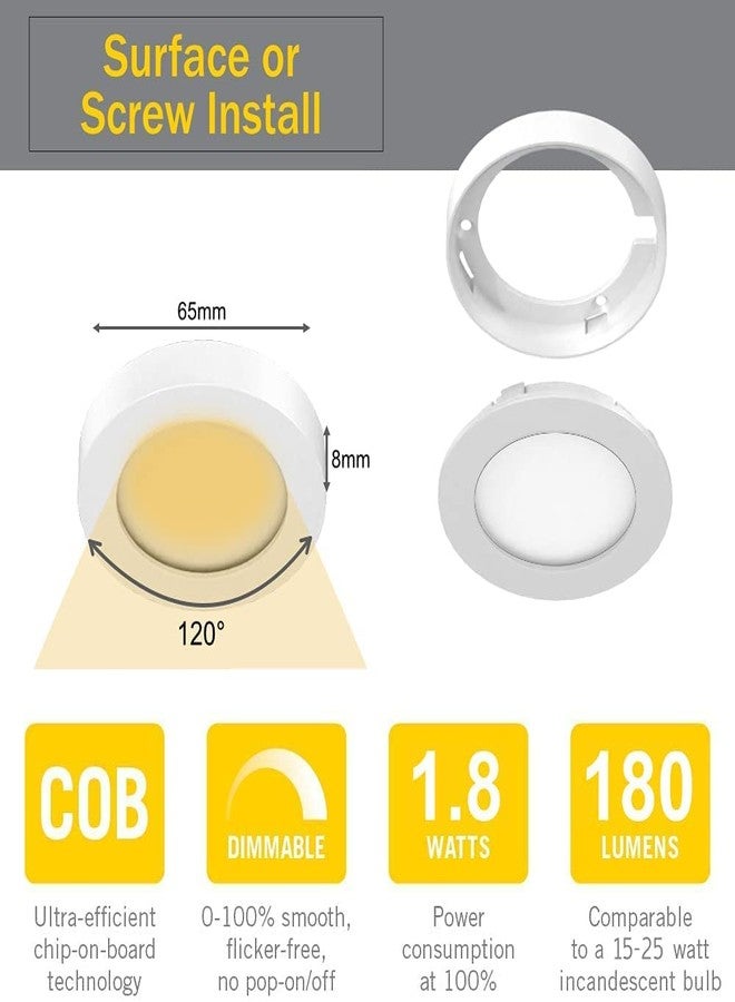 VST Under Cabinet Lights Plug in with Wired Touch Dimmer Switch,Recessed or Surface Mount,Natural White 3000K 12V 2W(12W Total, 60W Equivalent),6 Pack White Puck Lights Fixtures - Image 2