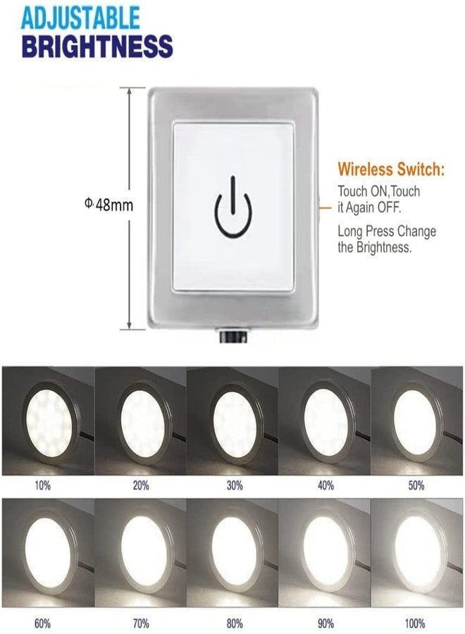 VST Under Cabinet Lights Plug in with Wired Touch Dimmer Switch,Recessed or Surface Mount,Natural White 3000K 12V 2W(12W Total, 60W Equivalent),6 Pack White Puck Lights Fixtures - Image 3