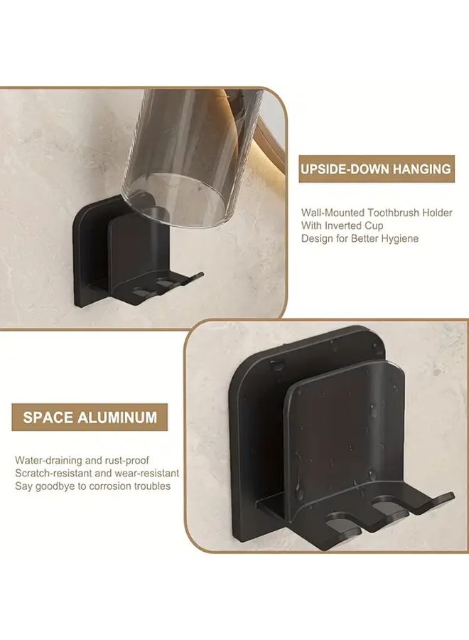 Black Self-Adhesive Aluminum Toothbrush Holder Wall Mounted No Drill Bathroom Organizer - Image 5