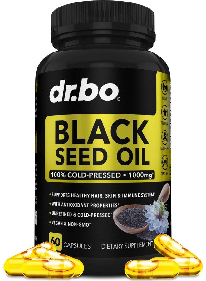 dr.bo Black Seed Oil Capsules Vegan - Pure Cold Pressed Black Seed Oil Nigella Sativa Cumin for Skin & Hair Health, 500mg, 1000mg Per 2 Capsule Serving Blackseed Liquid Capsules Halal - 60 Softgels Pills - Image 1