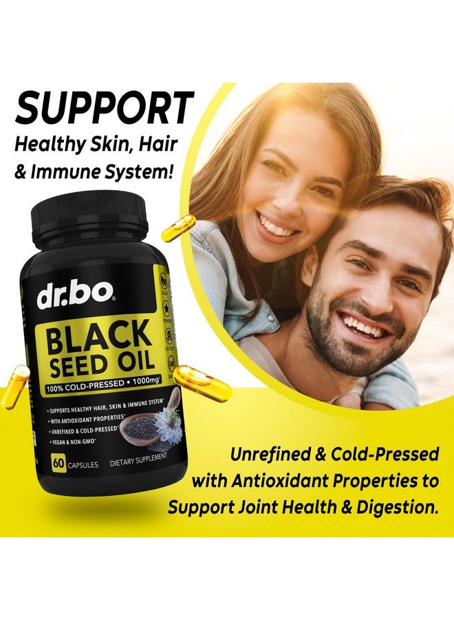 dr.bo Black Seed Oil Capsules Vegan - Pure Cold Pressed Black Seed Oil Nigella Sativa Cumin for Skin & Hair Health, 500mg, 1000mg Per 2 Capsule Serving Blackseed Liquid Capsules Halal - 60 Softgels Pills - Image 3