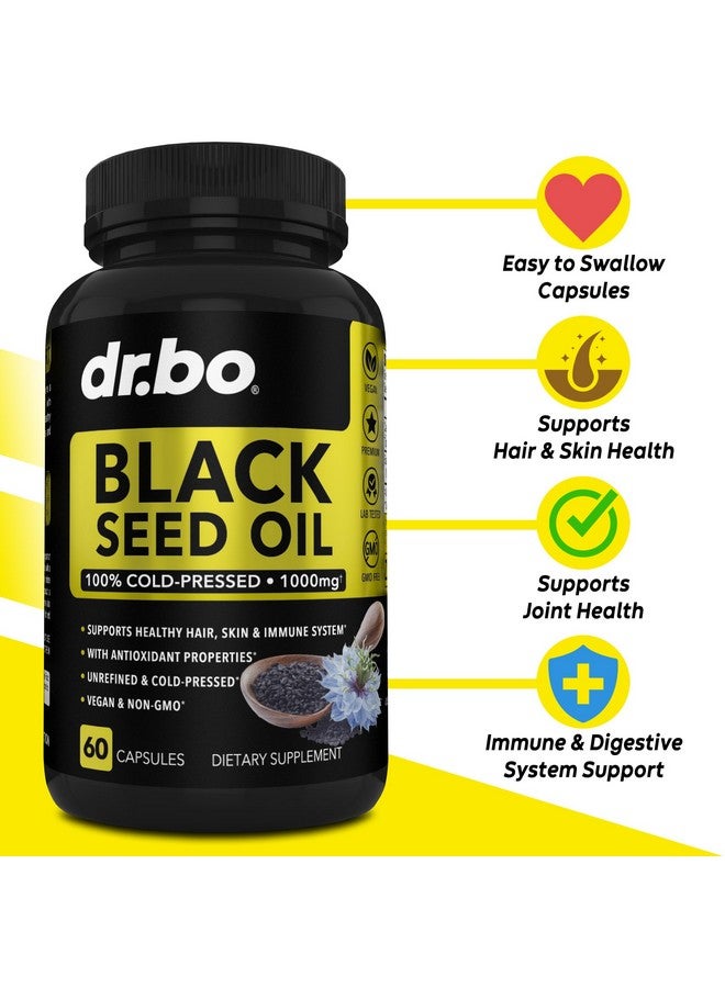 dr.bo Black Seed Oil Capsules Vegan - Pure Cold Pressed Black Seed Oil Nigella Sativa Cumin for Skin & Hair Health, 500mg, 1000mg Per 2 Capsule Serving Blackseed Liquid Capsules Halal - 60 Softgels Pills - Image 2