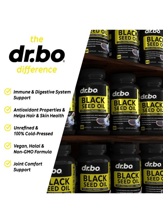 dr.bo Black Seed Oil Capsules Vegan - Pure Cold Pressed Black Seed Oil Nigella Sativa Cumin for Skin & Hair Health, 500mg, 1000mg Per 2 Capsule Serving Blackseed Liquid Capsules Halal - 60 Softgels Pills - Image 5