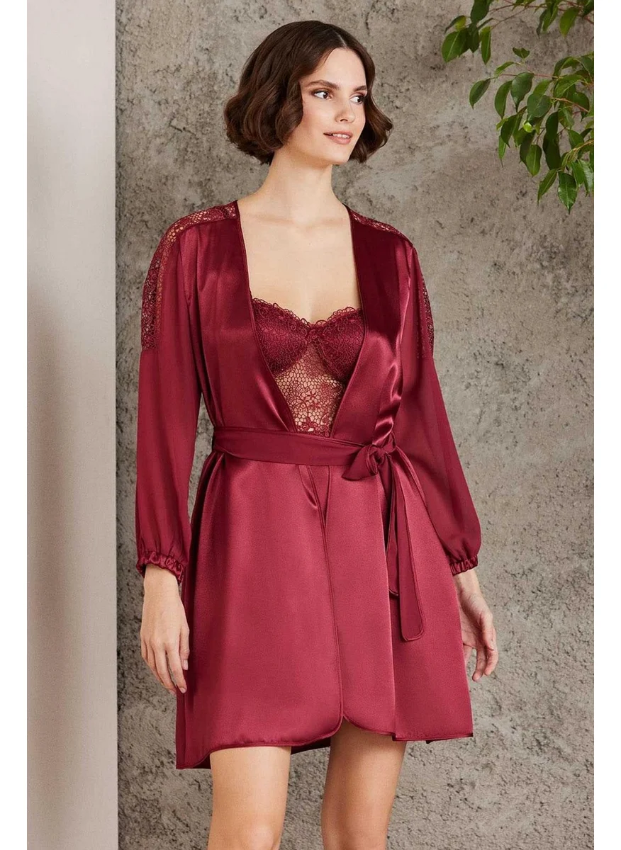 pierre cardin 6005 Women's Satin Lace 6-Piece Dowry Set-Burgundy