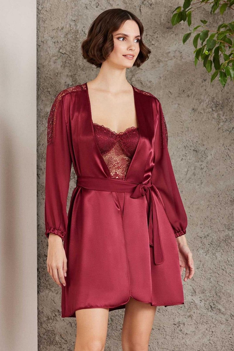 pierre cardin 6005 Women's Satin Lace 6-Piece Dowry Set-Burgundy  - Image 1