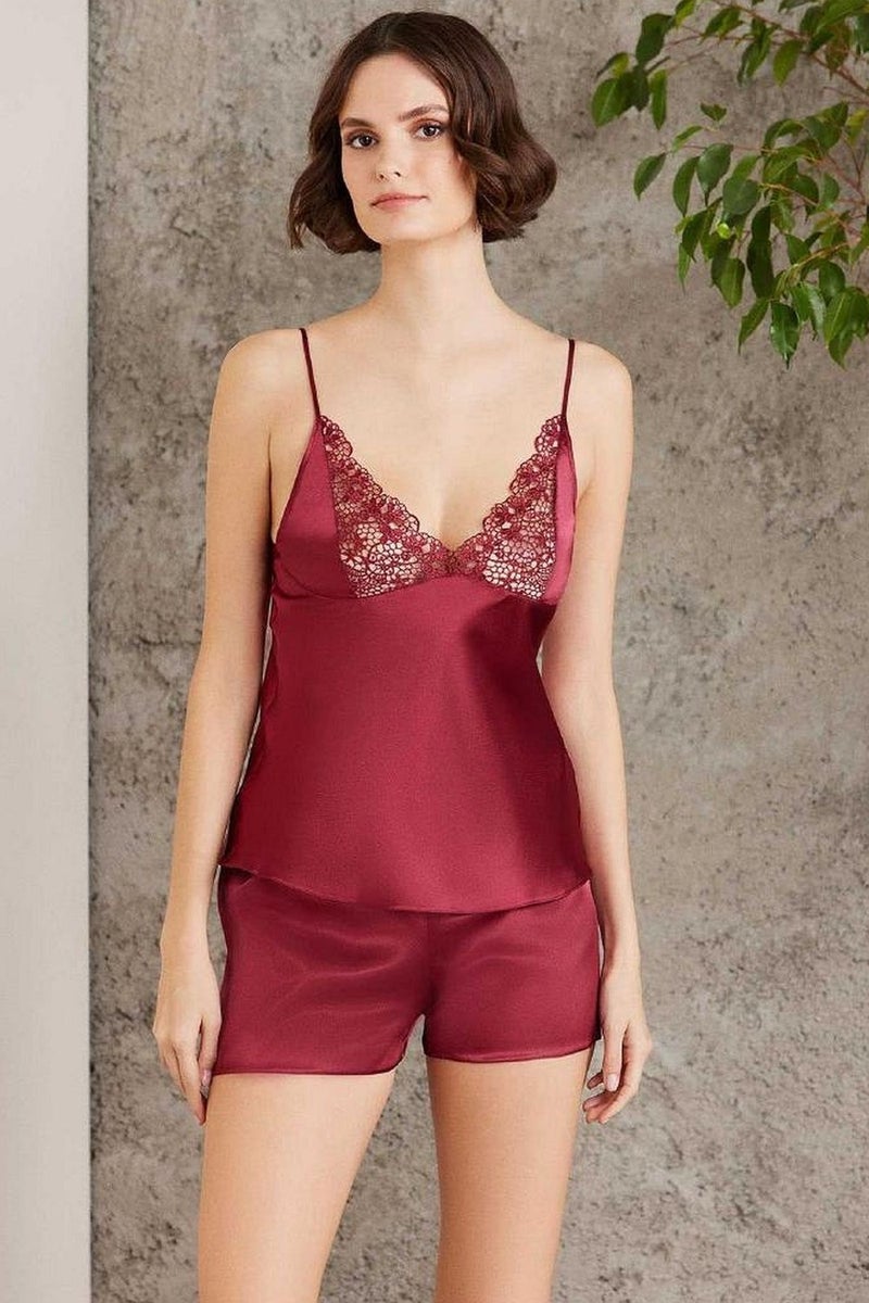 pierre cardin 6005 Women's Satin Lace 6-Piece Dowry Set-Burgundy  - Image 4
