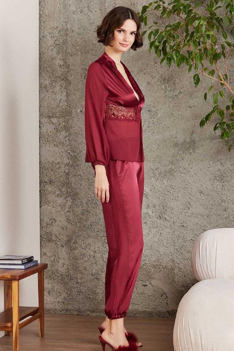 pierre cardin 6005 Women's Satin Lace 6-Piece Dowry Set-Burgundy  - Image 3