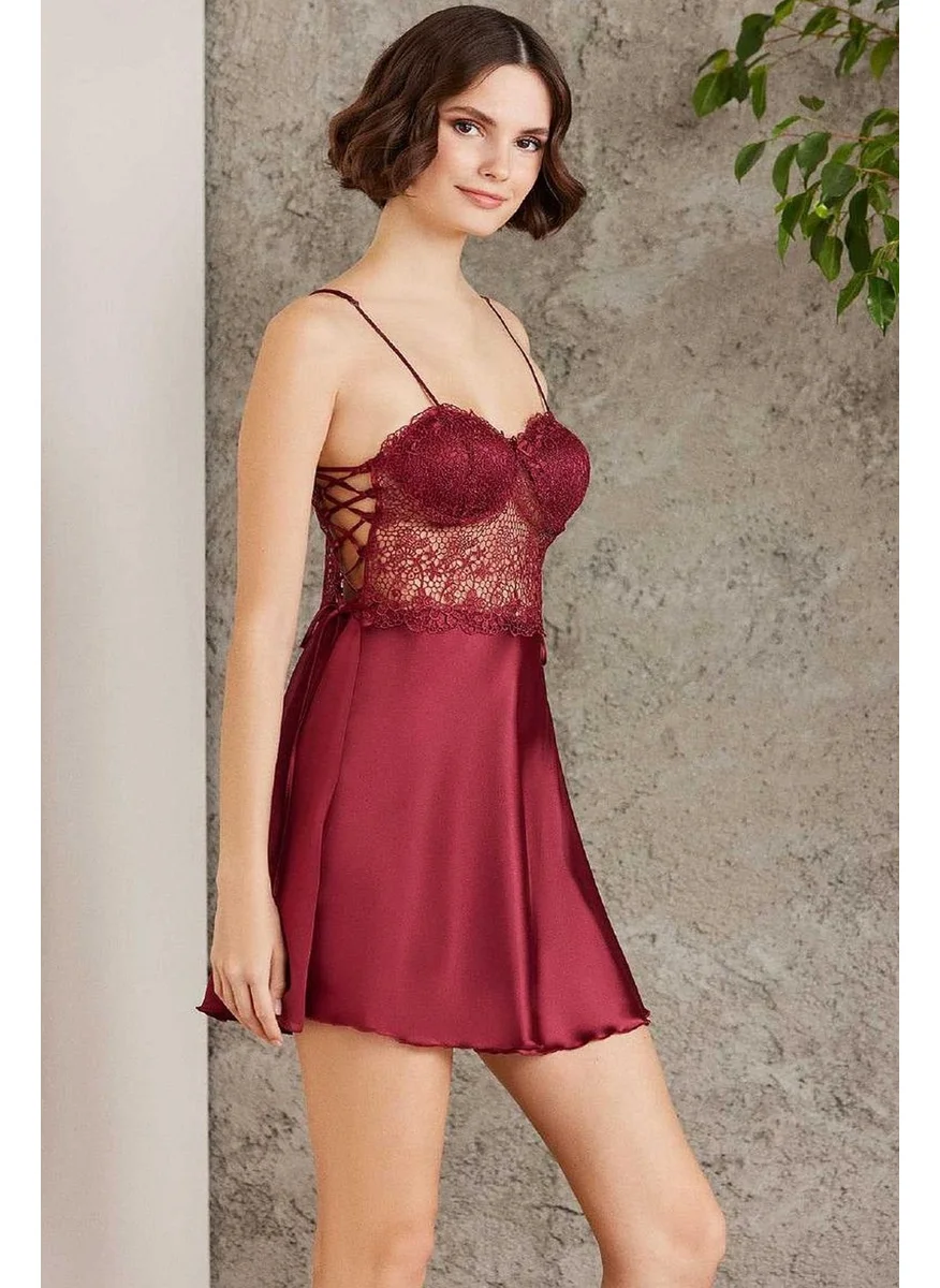 pierre cardin 6005 Women's Satin Lace 6-Piece Dowry Set-Burgundy