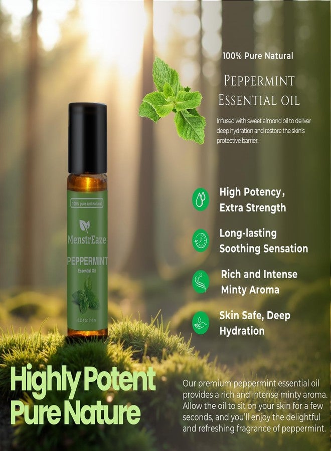 MenstrEaze Peppermint Essential Oil Roll On, Migraine & Headache Support, High Potency, Mentha Piperita, 100% Pure Natural, Refreshing and Calming, Nausea Support, 10ml - Image 2