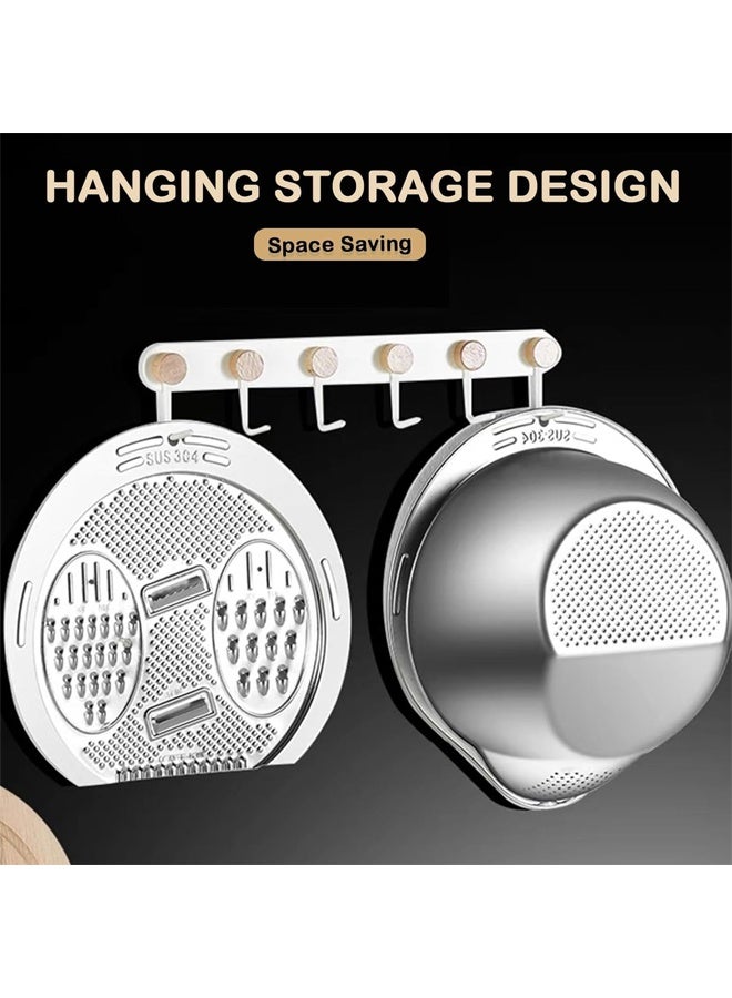 DUNISO Multipurpose 304 Stainless Steel Rice Strainer Basket, 4-in-1 Strainer Bowl with Side Drain Basket and Built-in Grater,Versatile Kitchen Tool Suitable for Cleaning Fruits, Vegetables, and Beans - Image 5