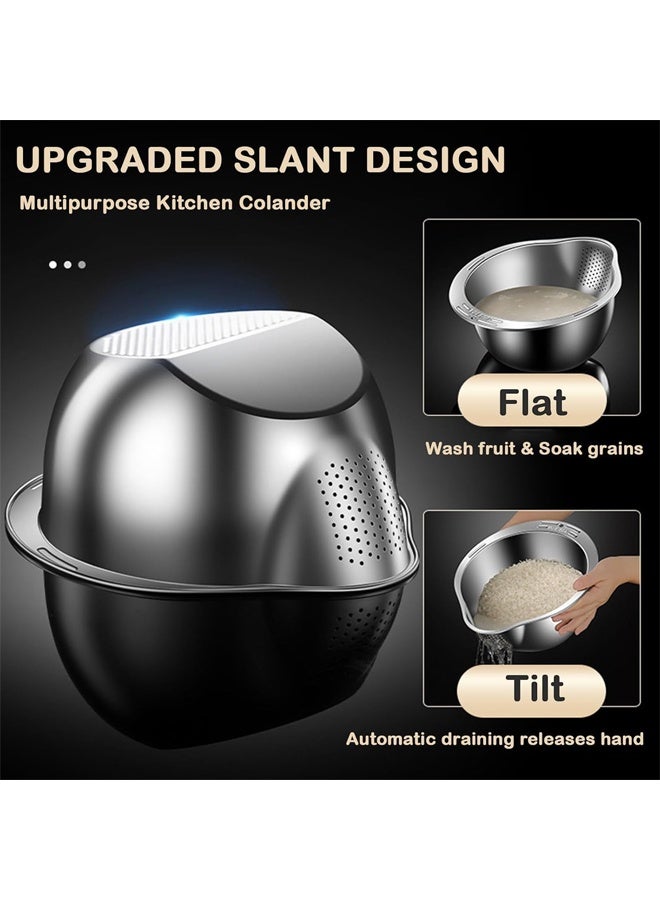 DUNISO Multipurpose 304 Stainless Steel Rice Strainer Basket, 4-in-1 Strainer Bowl with Side Drain Basket and Built-in Grater,Versatile Kitchen Tool Suitable for Cleaning Fruits, Vegetables, and Beans - Image 3