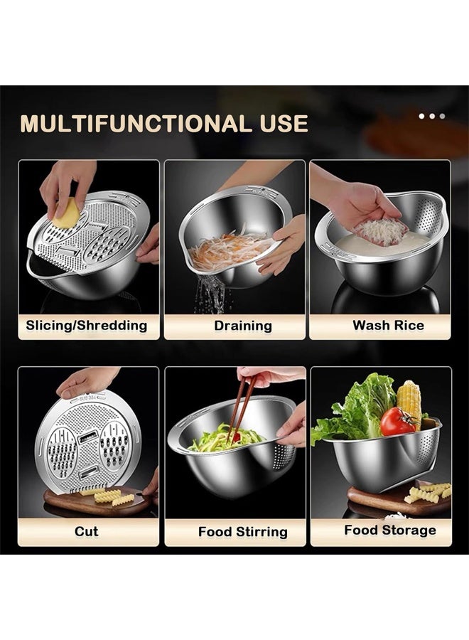 DUNISO Multipurpose 304 Stainless Steel Rice Strainer Basket, 4-in-1 Strainer Bowl with Side Drain Basket and Built-in Grater,Versatile Kitchen Tool Suitable for Cleaning Fruits, Vegetables, and Beans - Image 4