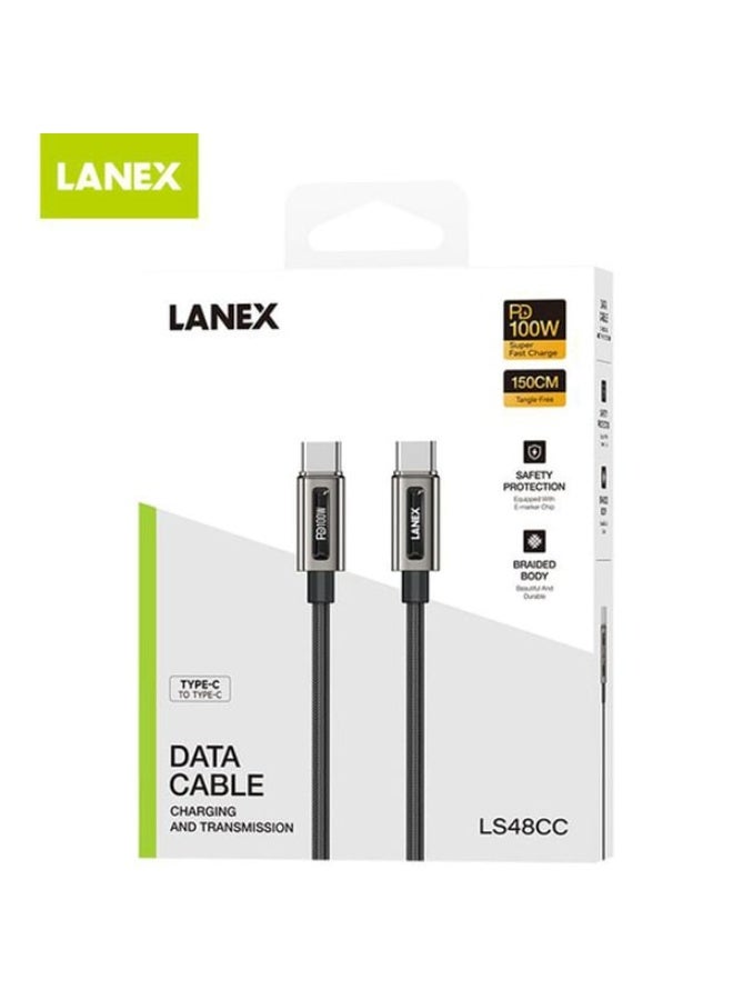 لانيكس كابل Lanex USB C إلى C بطول 1.5 متر، أسود - LS48CC - Image 3