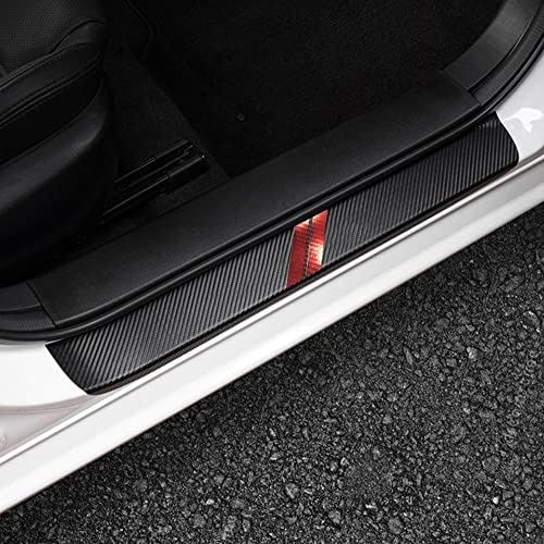 LEXLEY 3D Hash Mark for Dodge 20092026 Charger Durango Hornet Carbon Fiber Style Leather Door Sill Protector AntiDirty Scuff Plate Cover Guard Sills Protector TrimWelcome Pedal Protect 4PCS RED - Image 1