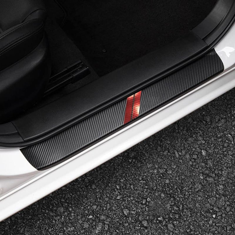 LEXLEY 3D Hash Mark for Dodge 20092026 Charger Durango Hornet Carbon Fiber Style Leather Door Sill Protector AntiDirty Scuff Plate Cover Guard Sills Protector TrimWelcome Pedal Protect 4PCS RED - Image 3