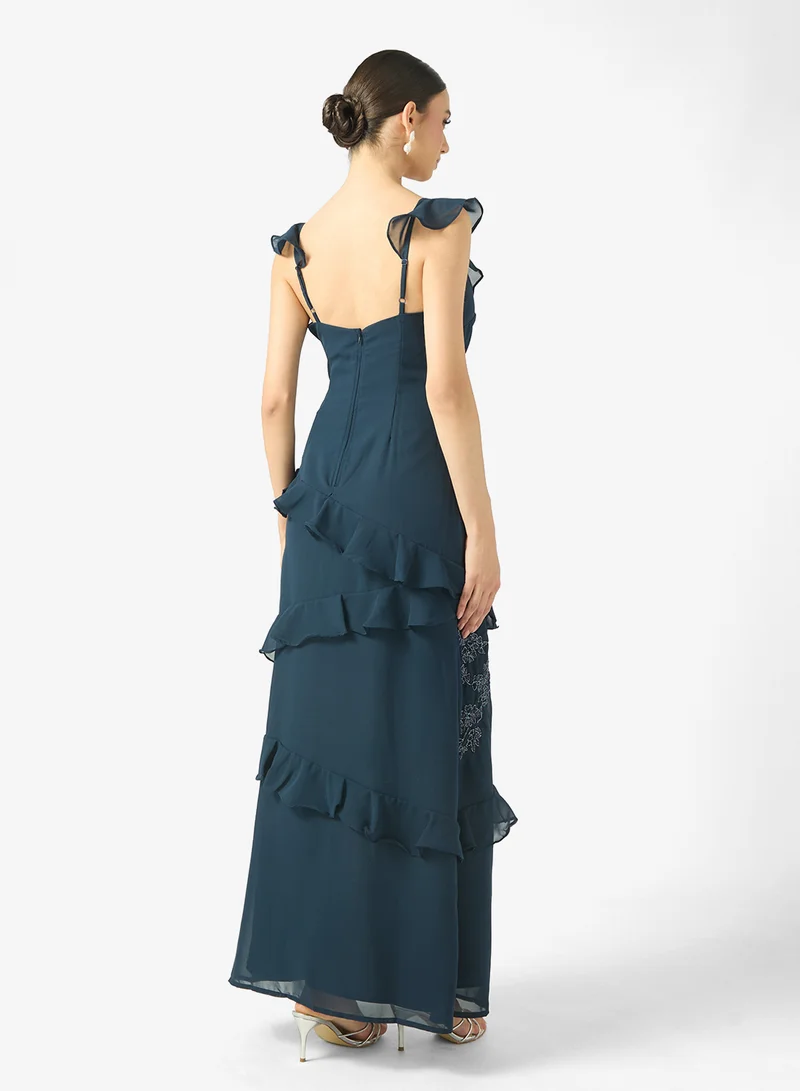 مايا Ruffle Embellished Side Slit Sleeveless Maxi Dress