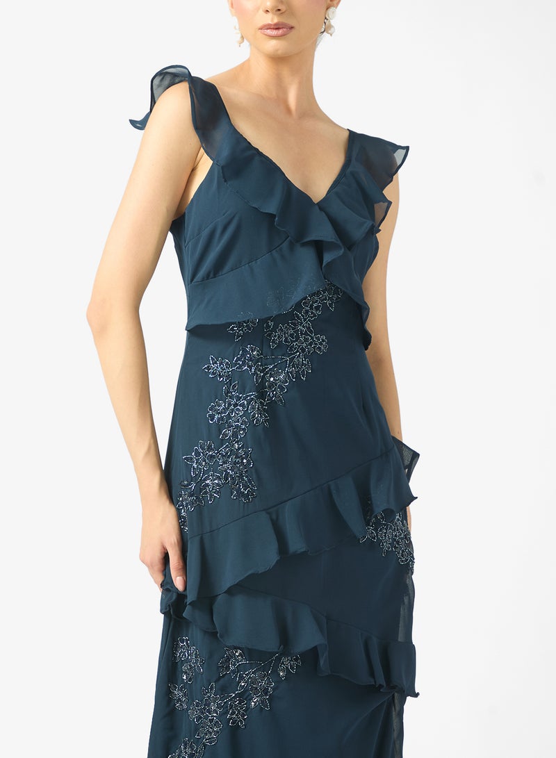 Maya Ruffle Embellished Side Slit Sleeveless Maxi Dress - Image 3