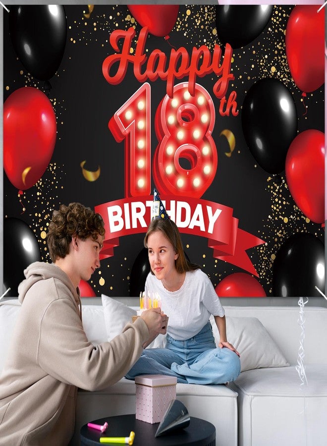DZTRELFK Happy 18th Birthday Red and Black Banner Backdrop Balloons Theme Decor Decorations for Girls Women Princess 18 Years Old Birthday Party Bday Supplies Photo Booth Props Background Favors Glitter Gold - Image 5