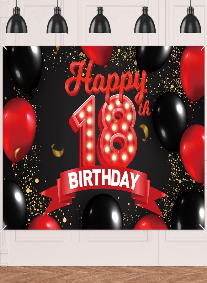 DZTRELFK Happy 18th Birthday Red and Black Banner Backdrop Balloons Theme Decor Decorations for Girls Women Princess 18 Years Old Birthday Party Bday Supplies Photo Booth Props Background Favors Glitter Gold - Image 1