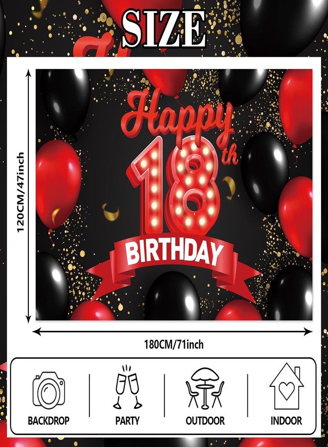 DZTRELFK Happy 18th Birthday Red and Black Banner Backdrop Balloons Theme Decor Decorations for Girls Women Princess 18 Years Old Birthday Party Bday Supplies Photo Booth Props Background Favors Glitter Gold - Image 2