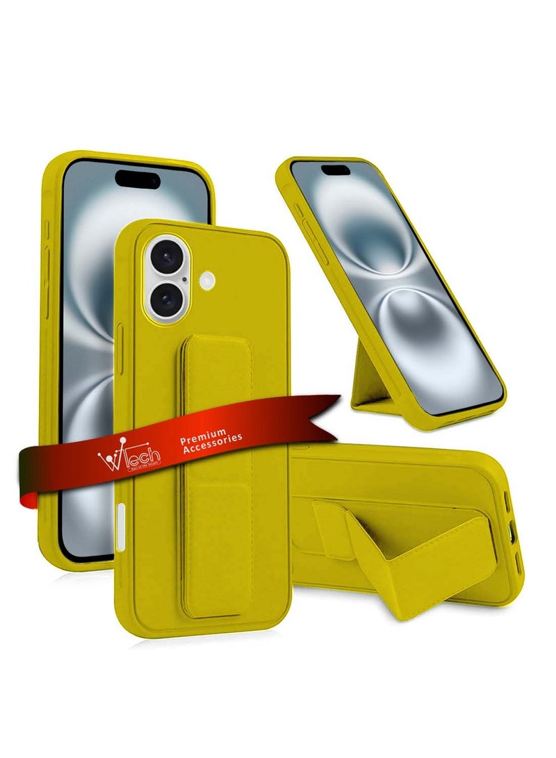 Wtech Apple iPhone 16 2024 Hand Grip Foldable Magnetic Kickstand Wrist Strap Finger Grip with Built-in Iron Case Cover - Yellow - Image 1