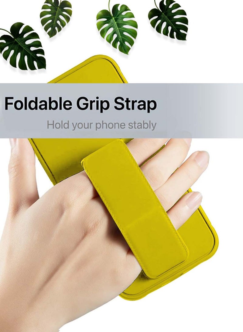 Wtech Apple iPhone 16 2024 Hand Grip Foldable Magnetic Kickstand Wrist Strap Finger Grip with Built-in Iron Case Cover - Yellow - Image 2