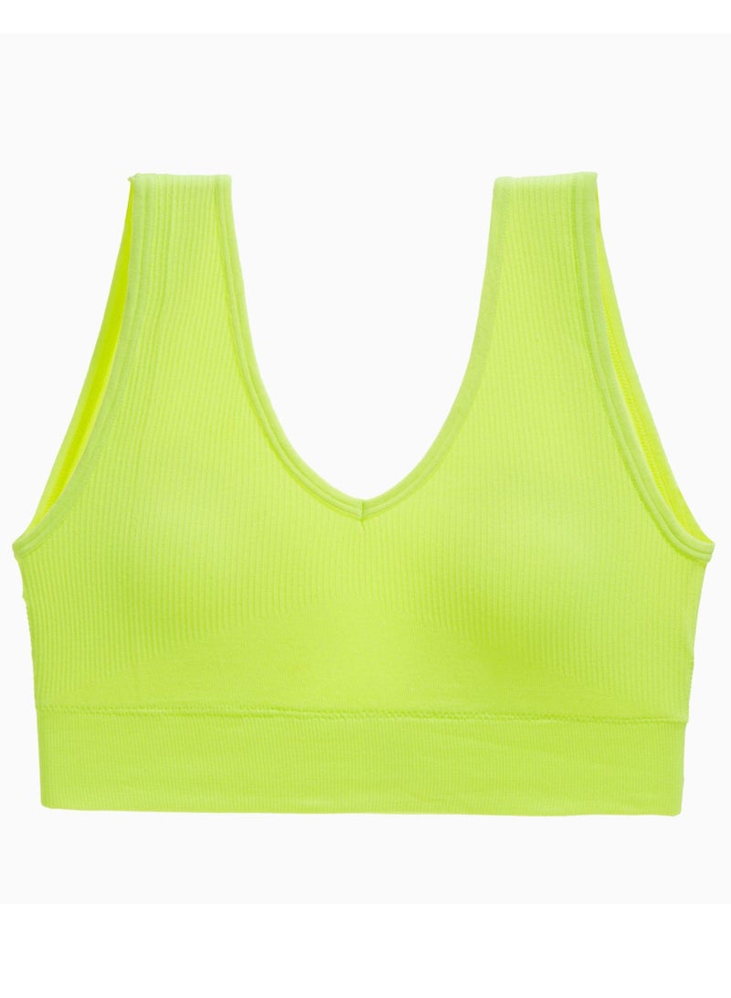 Loquat Women's Solid Color Seamless Wireless Bra Sports Fitness Bra With Elastic Wide Shoulder Straps Green