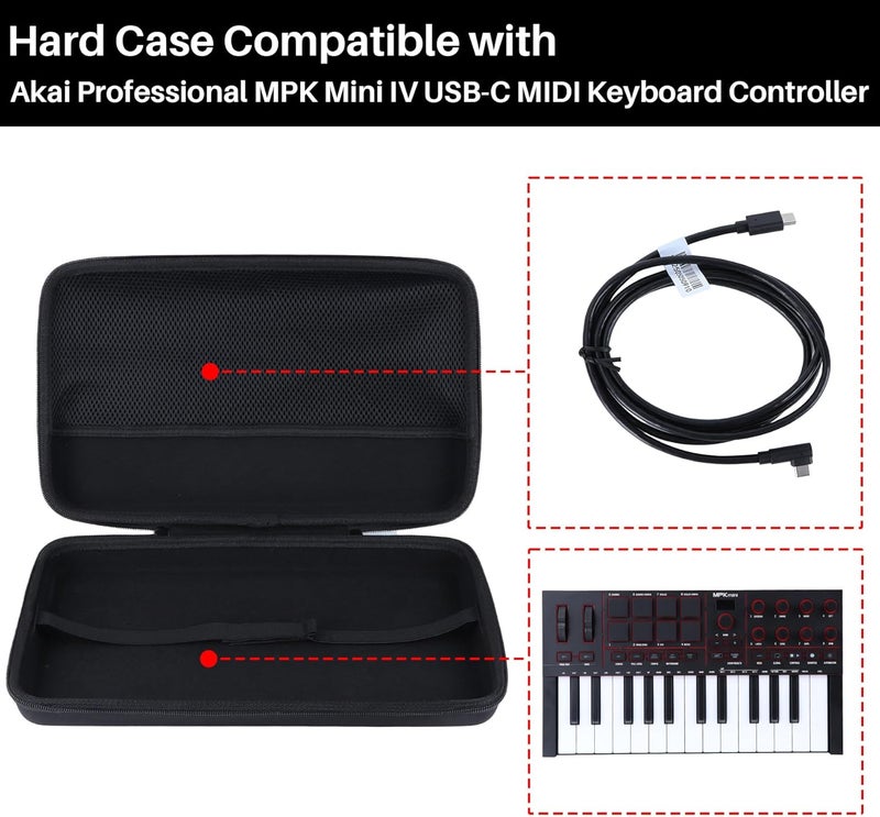 Lebakort Hard Case Compatible with Akai Professional MPK Mini IV USB-C MIDI Keyboard Controller, Black, Case - Image 4