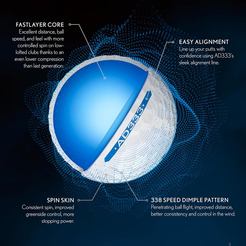 Srixon AD333 11 - High-Performance Distance and Speed Golf Balls - Low Compression - For Consistency and Control - Alignment Line - Premium Golf Accessories and Golf Gifts, White - Image 4