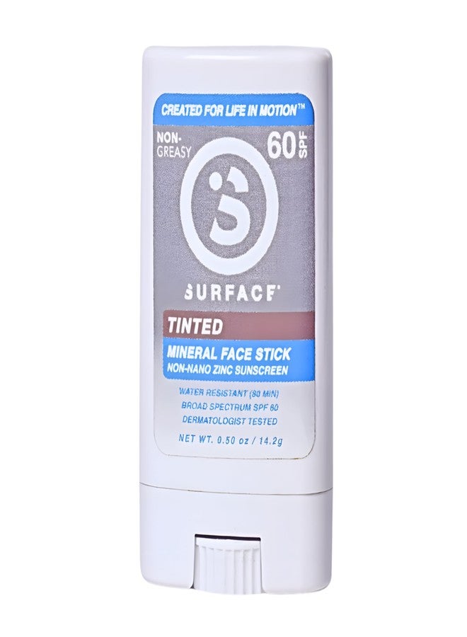 surface sun systems Surface Mineral Sunscreen Face Stick SPF 60, Lightweight Non-Nano Zinc Oxide Formula, Reef Friendly, Broad Spectrum UVA UVB Protection, Water Resistant Sun Care for 80 Minutes, Tinted, 0.5oz - Image 1