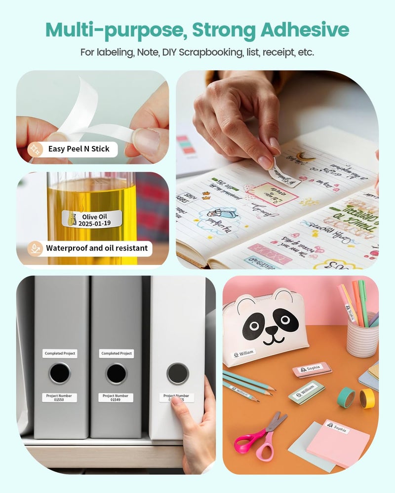 Phomemo D30 D35 Label Maker Tape, Black on Fat Little Dragon, Flower Little Dragon, Obediently Little Dragon Pre-Cut Sticker Thermal Paper Self-Adhesive Label, 14mm x 50mm (0.55 x 1.96 Inch) 3-Roll - Image 4