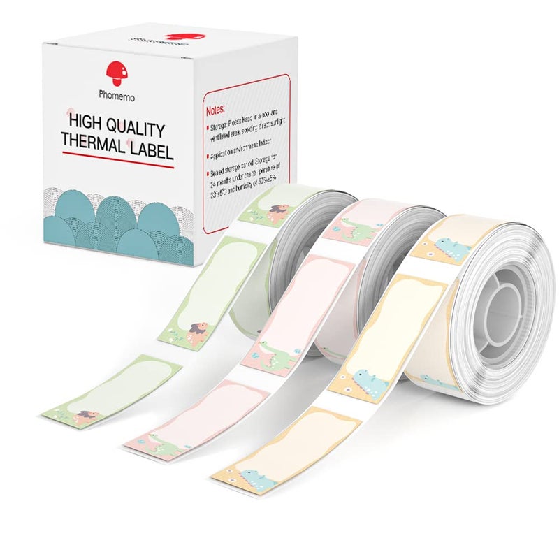 Phomemo D30 D35 Label Maker Tape, Black on Fat Little Dragon, Flower Little Dragon, Obediently Little Dragon Pre-Cut Sticker Thermal Paper Self-Adhesive Label, 14mm x 50mm (0.55 x 1.96 Inch) 3-Roll - Image 1