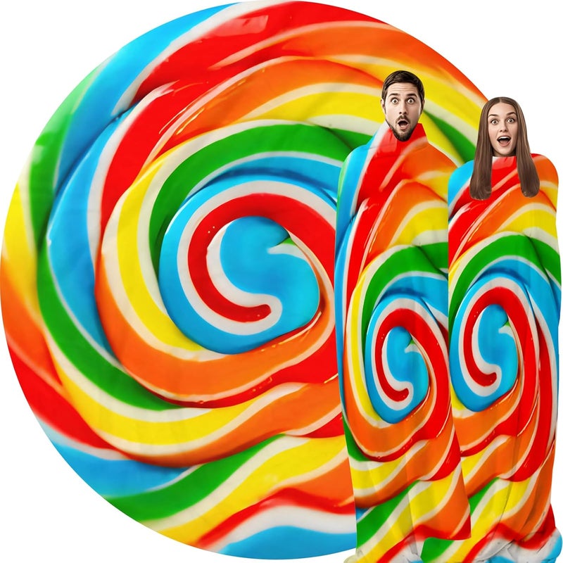 Abaysto Rainbow Lollipop Throw Blanket for Nursery Toddler Baby Kids Plush Round Food Blanket Gifts for Adults Boys, Girls 200CM - Image 1