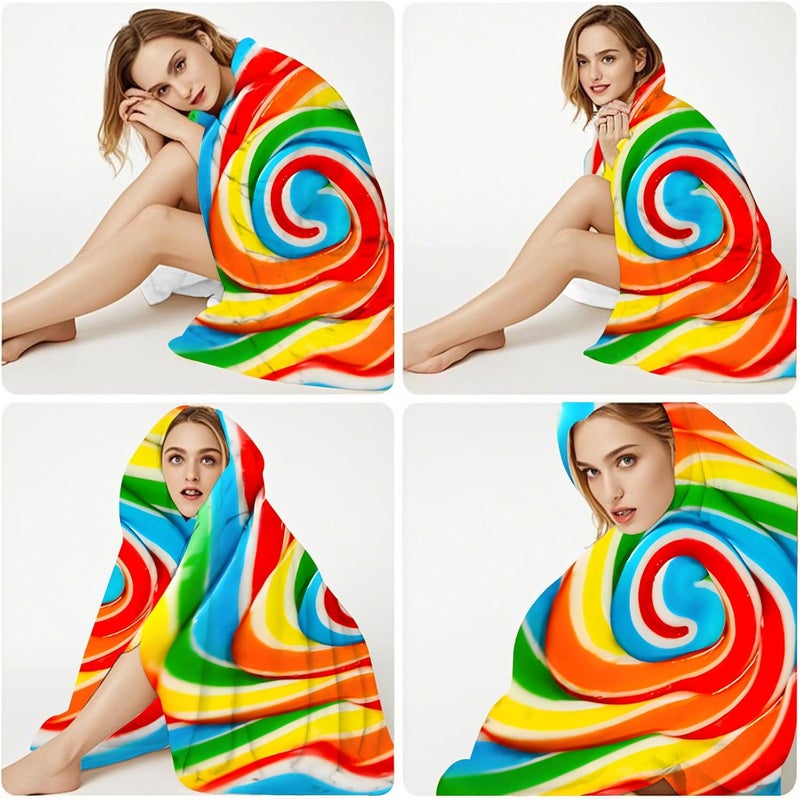 Abaysto Rainbow Lollipop Throw Blanket for Nursery Toddler Baby Kids Plush Round Food Blanket Gifts for Adults Boys, Girls 200CM - Image 4