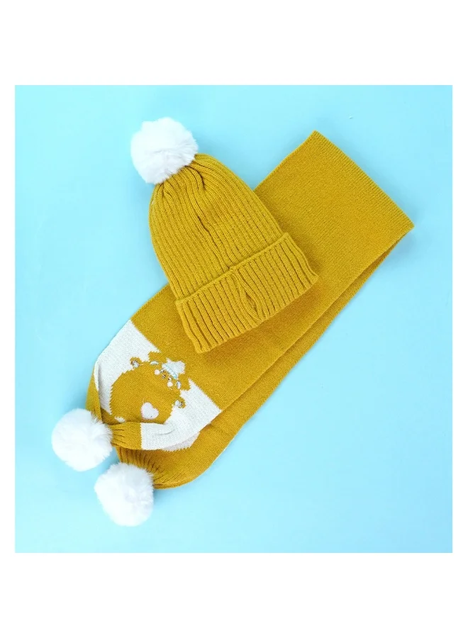 LITTLE SURPRISE BOX 2Pcs Occur White Bear Themed Beanie Winter Cap With Matching Long Style Neck Mufflers For Kids