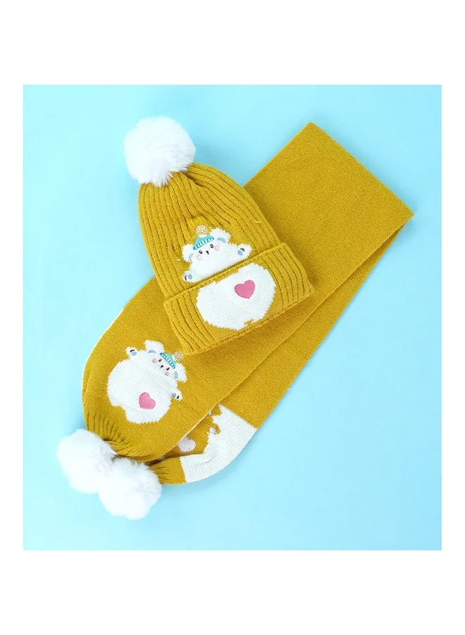 LITTLE SURPRISE BOX 2Pcs Occur White Bear Themed Beanie Winter Cap With Matching Long Style Neck Mufflers For Kids