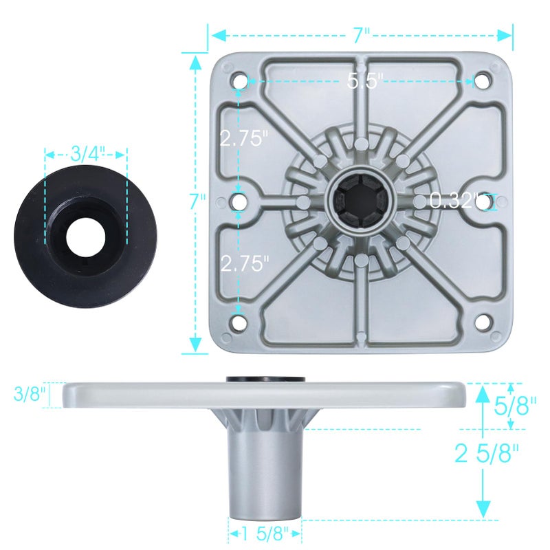 CLLOMAGY Boat Seat Base Mount Boat Seat Pedestal Base Mount Plate for 3/4" Pin Post Socket, Heavy Duty Marine Pedestal Bracket for Most Marine Fishing Pontoon Bass - Image 3