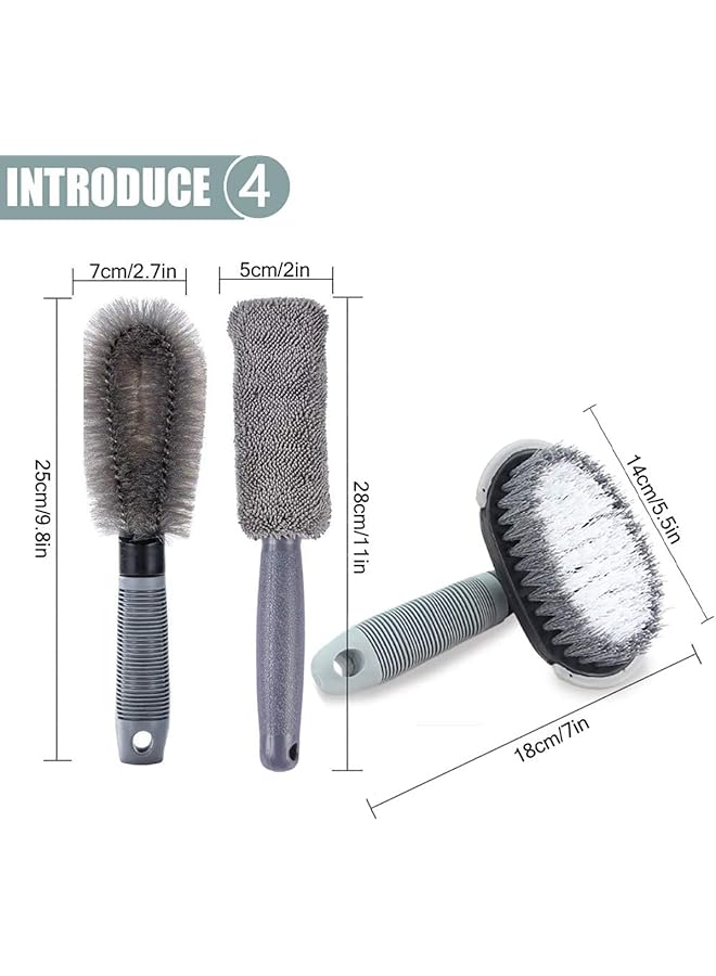 شواي مجموعة فرش تنظيف عجلات السيارة، مكونة من 3 قطع، فرشاة عجلات، فرشاة إطارات، منظف جنوط، تنظيف بزاوية 360 درجة بدون انسداد، فرشاة تفاصيل السيارة، لغسل إطارات الدراجات النارية أو الدراجات الهوائية - Image 2