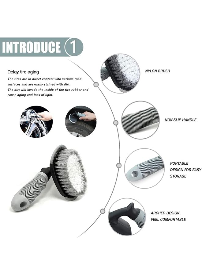 شواي مجموعة فرش تنظيف عجلات السيارة، مكونة من 3 قطع، فرشاة عجلات، فرشاة إطارات، منظف جنوط، تنظيف بزاوية 360 درجة بدون انسداد، فرشاة تفاصيل السيارة، لغسل إطارات الدراجات النارية أو الدراجات الهوائية - Image 3
