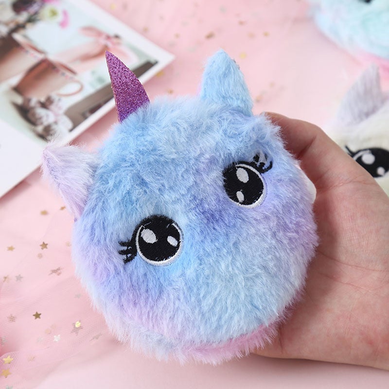🧸 محفظة جيب على شكل قط يونيكورن بحاجب واحد من القماش المخمل باللون الأرجواني - Image 2