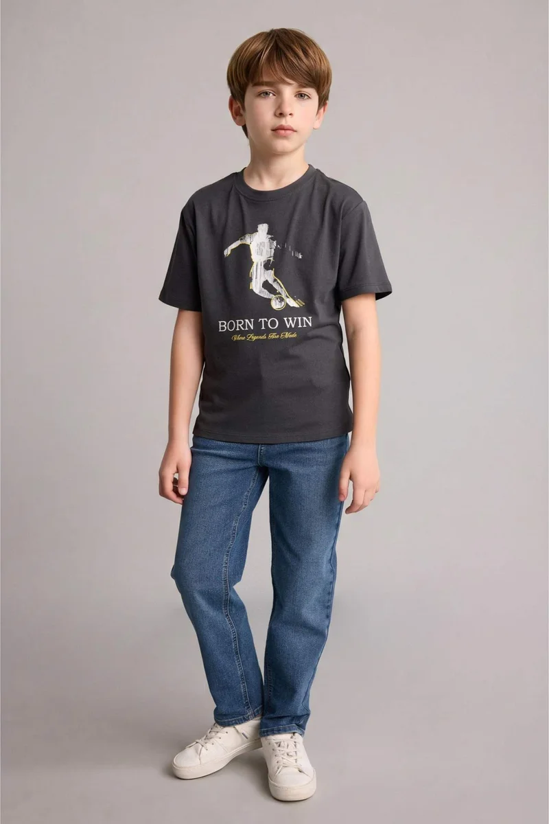 ديفاكتو Boy New Regular Fit Crew Neck Printed T-Shirt